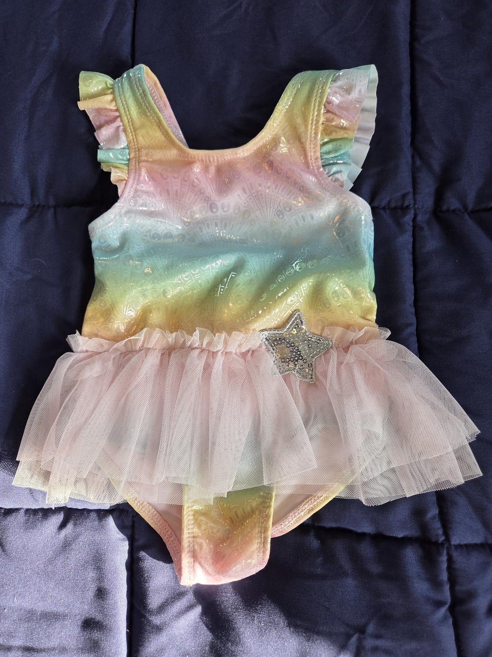 Rainbow Pastel Tutu One-Piece Swimsuit with Star Accent